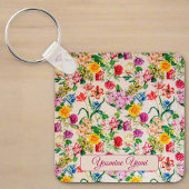 名前をカスタムするカラフルワイルドフラワーフェミニンピンク キーホルダー