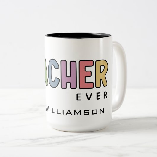 名前をカスタムするカラフル先生賞品 ツートーンマグカップ (正面右)