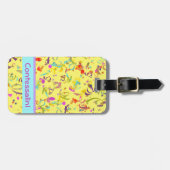 名前をカスタムするカラフル紙吹雪トスオーバーイエロー ラゲッジタグ (正面横)