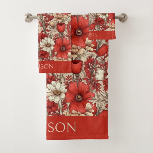 名前をカスタムするカラフル花柄 バスタオルセット (インサイチュ)