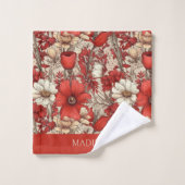 名前をカスタムするカラフル花柄 バスタオルセット (ウォッシュタオル)