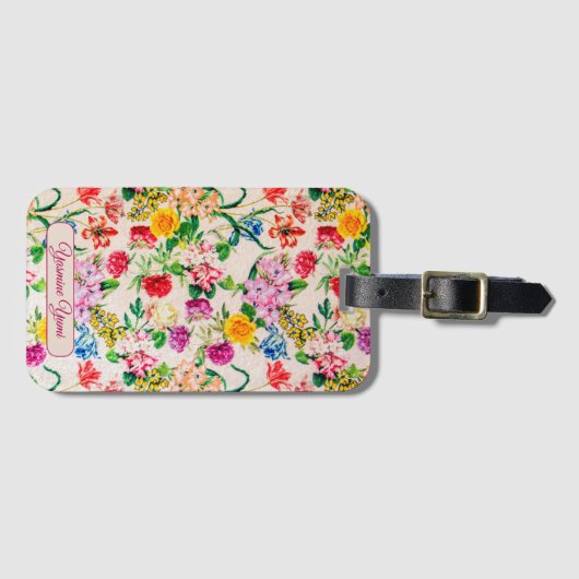 名前をカスタムするカラフル野フェミニン花ガーリー ラゲッジタグ (正面横)