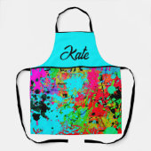名前をカスタムするカラフル(ばちゃばちゃ)跳ねる抽象芸術 エプロン (正面)