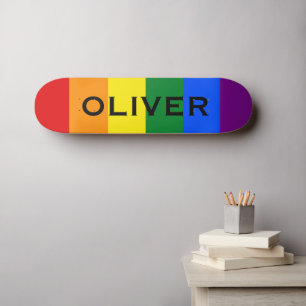 名前をカスタムするカラフルLGBTQレインボーゲイプライド国旗 スケートボード