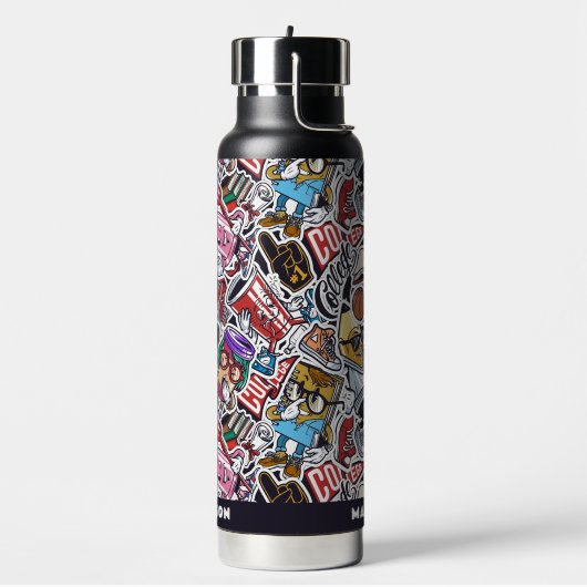 名前をカスタムするカレッジ漫画パターン ウォーターボトル (左面)