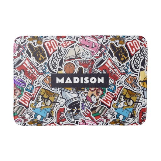 名前をカスタムするカレッジ漫画パターン バスマット (正面)