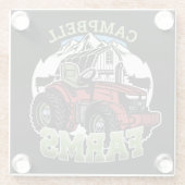 名前をカスタムするカントリーファームズバーントラクター農家 ガラスコースター (裏面)