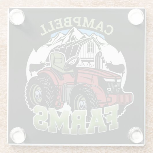 名前をカスタムするカントリーファームズバーントラクター農家 ガラスコースター (裏面)