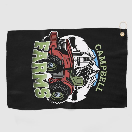 名前をカスタムするカントリーファームズバーントラクター農家 ゴルフタオル (横)