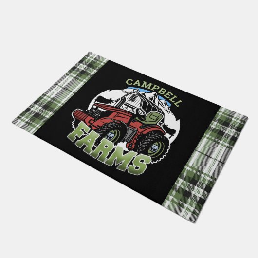 名前をカスタムするカントリーファームズバーントラクター農家 ドアマット (アングル)