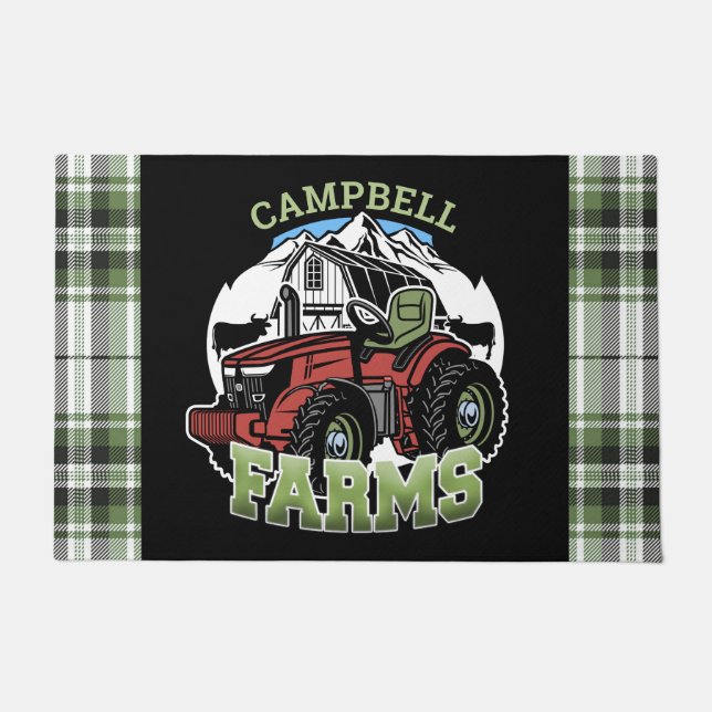 名前をカスタムするカントリーファームズバーントラクター農家 ドアマット (正面)