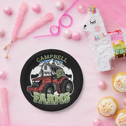 名前をカスタムするカントリーファームズバーントラクター農家 ペーパープレート (パーティー)