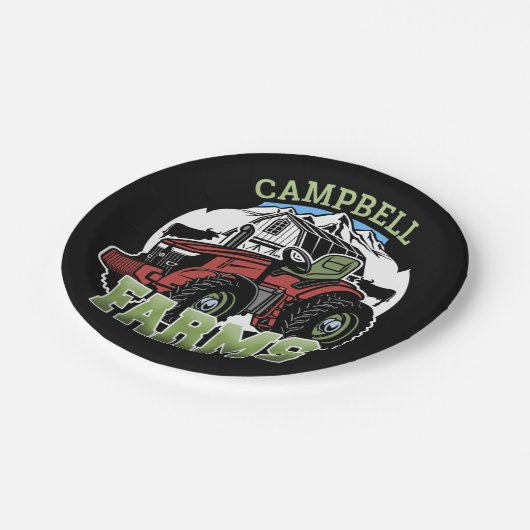 名前をカスタムするカントリーファームズバーントラクター農家 ペーパープレート (アングル)