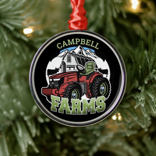 名前をカスタムするカントリーファームズバーントラクター農家 メタルオーナメント (ツリー)