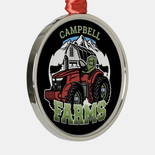 名前をカスタムするカントリーファームズバーントラクター農家 メタルオーナメント (右)