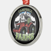 名前をカスタムするカントリーファームズバーントラクター農家 メタルオーナメント (左)