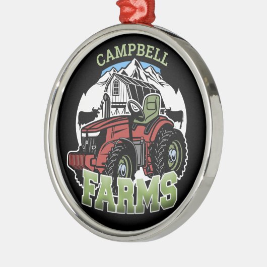 名前をカスタムするカントリーファームズバーントラクター農家 メタルオーナメント (左)