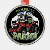 名前をカスタムするカントリーファームズバーントラクター農家 メタルオーナメント (正面)