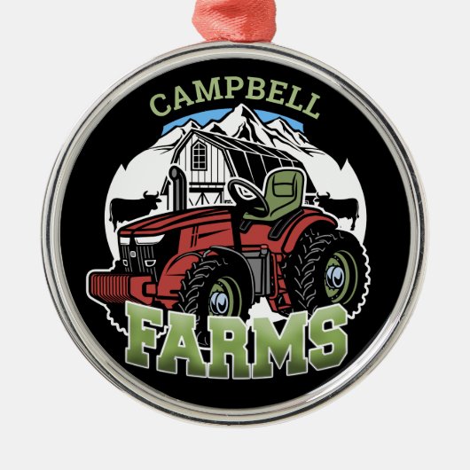 名前をカスタムするカントリーファームズバーントラクター農家 メタルオーナメント (正面)