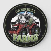 名前をカスタムするカントリーファームズバーントラクター農家 ラージ壁時計 (正面)