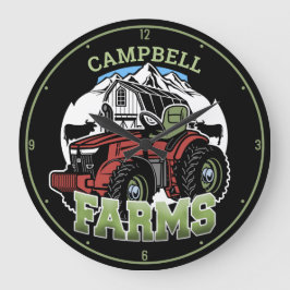 名前をカスタムするカントリーファームズバーントラクター農家 ラージ壁時計