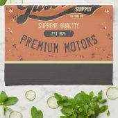 名前をカスタムするガソリンモータレトロ整備士車庫 キッチンタオル (折り畳み)