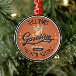 名前をカスタムするガソリンモータレトロ整備士車庫 メタルオーナメント