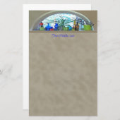 名前をカスタムするガラスボトル植物ウィンドウの水色 便箋 (正面/裏面)