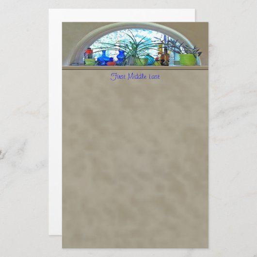 名前をカスタムするガラスボトル植物ウィンドウの水色 便箋 (正面/裏面)