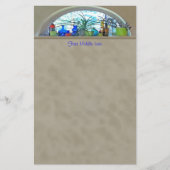 名前をカスタムするガラスボトル植物ウィンドウの水色 便箋 (正面)