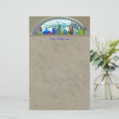 名前をカスタムするガラスボトル植物ウィンドウの水色 便箋 (スタンド正面)