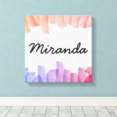 名前をカスタムするガーリーパステルウォーター絵画カラー キャンバスプリント (インサイチュ (ウッドフロア))