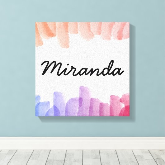 名前をカスタムするガーリーパステルウォーター絵画カラー キャンバスプリント (インサイチュ (ウッドフロア))