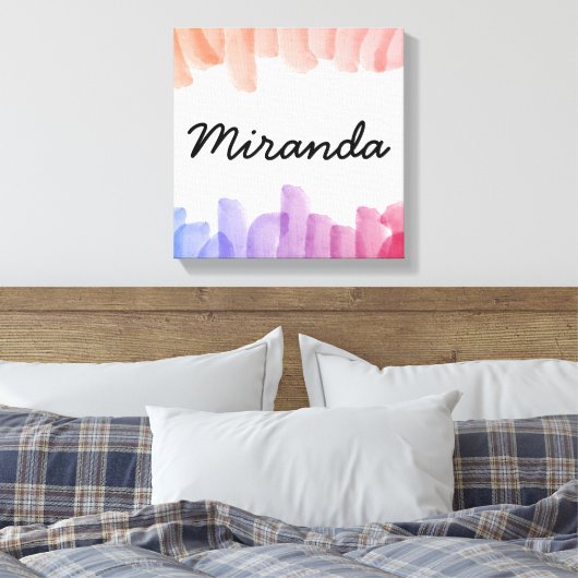 名前をカスタムするガーリーパステルウォーター絵画カラー キャンバスプリント (インサイチュ (寝室))
