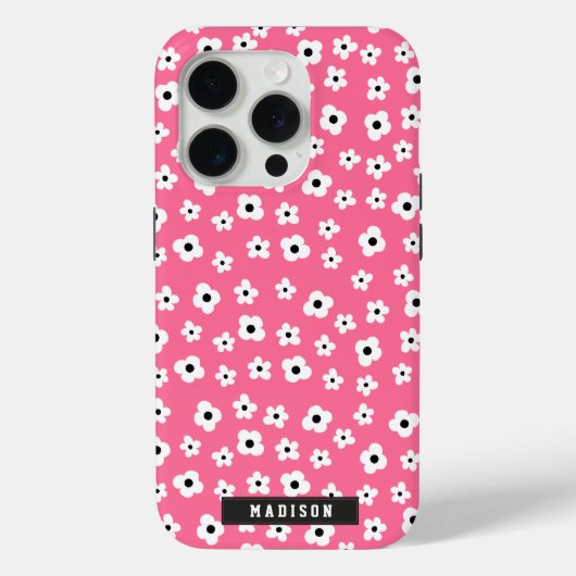 名前をカスタムするガーリーピンク白い花柄 Case-Mate iPhoneケース (裏面)