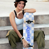 名前をカスタムするガーリーブルー白市松模様に色模様 スケートボード