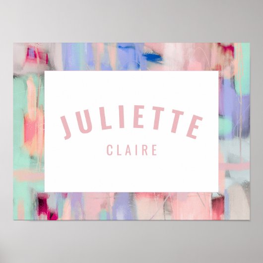 名前をカスタムするガーリープリントピンクパステルキッドルームデコール ポスター (正面)