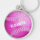 名前をカスタムするガールズピンクのソフトボールのキーチェーン キーホルダー (正面)