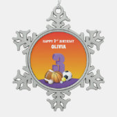 名前をカスタムするガール第3期バースポーズボール スノーフレークピューターオーナメント (正面)