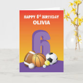 名前をカスタムするガール第6誕生日スポーツボール カード (黄色い花)