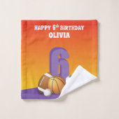 名前をカスタムするガール第6誕生日スポーツボール バスタオルセット (ウォッシュタオル)