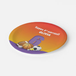 名前をカスタムするガール第6誕生日スポーツボール ペーパープレート