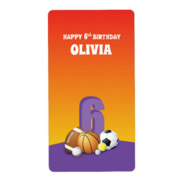 名前をカスタムするガール第6誕生日スポーツボール ラベル