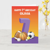 名前をカスタムするガール第7誕生日スポーツボール カード (黄色い花)