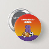 名前をカスタムするガール第8誕生日スポーツボール 缶バッジ (正面&裏面)