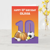 名前をカスタムするガール10誕生日スポーツボール カード (黄色い花)