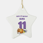 名前をカスタムするガール11誕生日スポーツボール セラミックオーナメント (右)