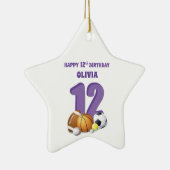 名前をカスタムするガール12誕生日スポーツボール セラミックオーナメント (右)