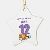 名前をカスタムするガール12誕生日スポーツボール セラミックオーナメント (左)