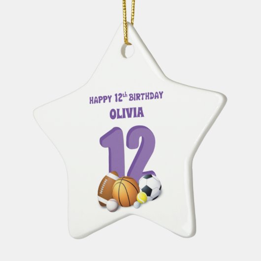 名前をカスタムするガール12誕生日スポーツボール セラミックオーナメント (左)